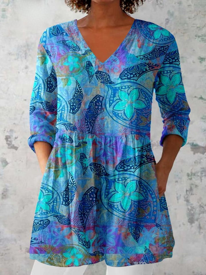 Riley | Blusa Larga Mandala Batik Azul