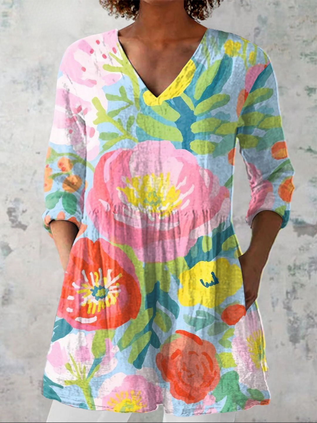 Ayra | Blusa Larga Flores Acuarela Multicolor