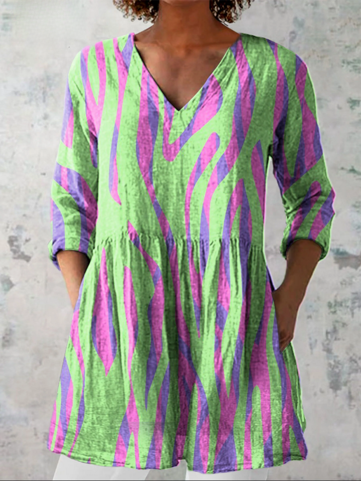 Mira | Blusa Larga Rayas Onduladas Verde y Rosa