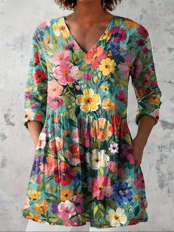 Keira | Blusa Larga Ramillete Floral Turquesa