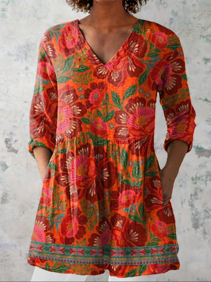 Kaia | Blusa Larga Floral Tropical Naranja