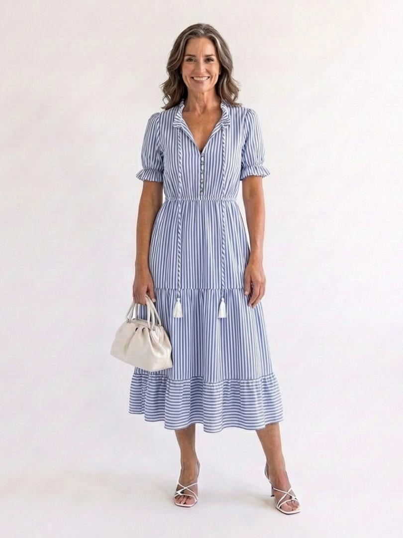 Vestido midi de tirantes cortos con rayas Dakota - Juliaver Madrid