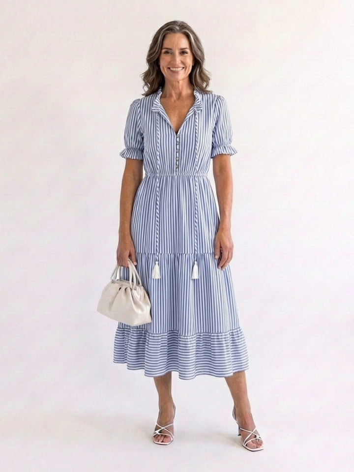 Vestido midi de tirantes cortos con rayas Dakota - Juliaver Madrid