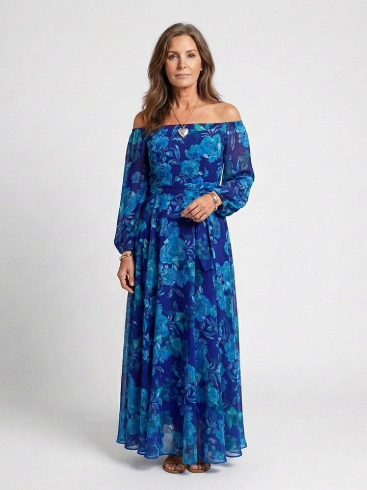Vestido Maxi de Flores con Hombros Descubiertos Aspen - Juliaver Madrid