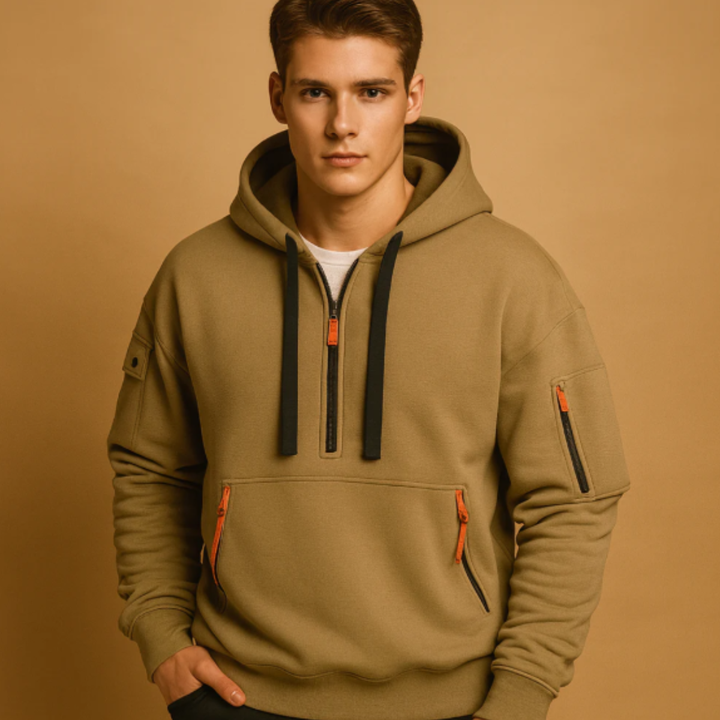 Ruy | El Suéter con Capucha Casual para Hombre Ridgefield con Media Cremallera y Bolsillos con Cremallera