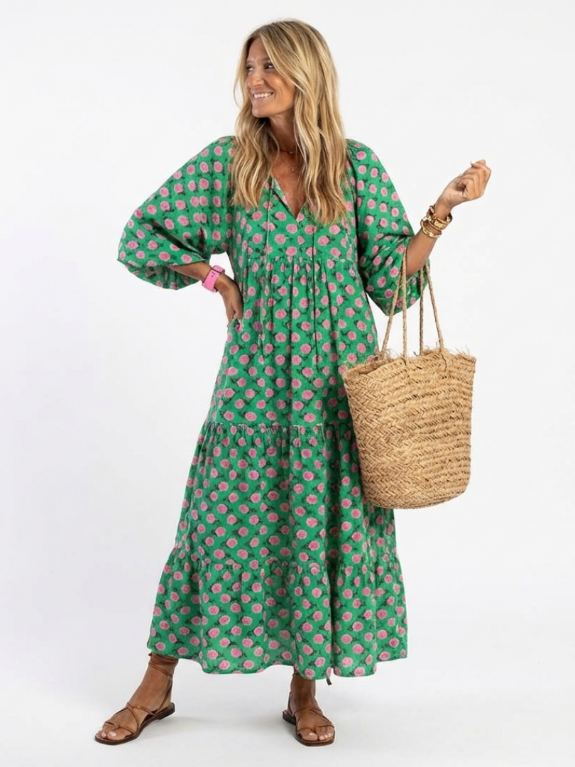 Vestido Midi con Escote en V y Estampado Floral Fiora - Juliaver Madrid