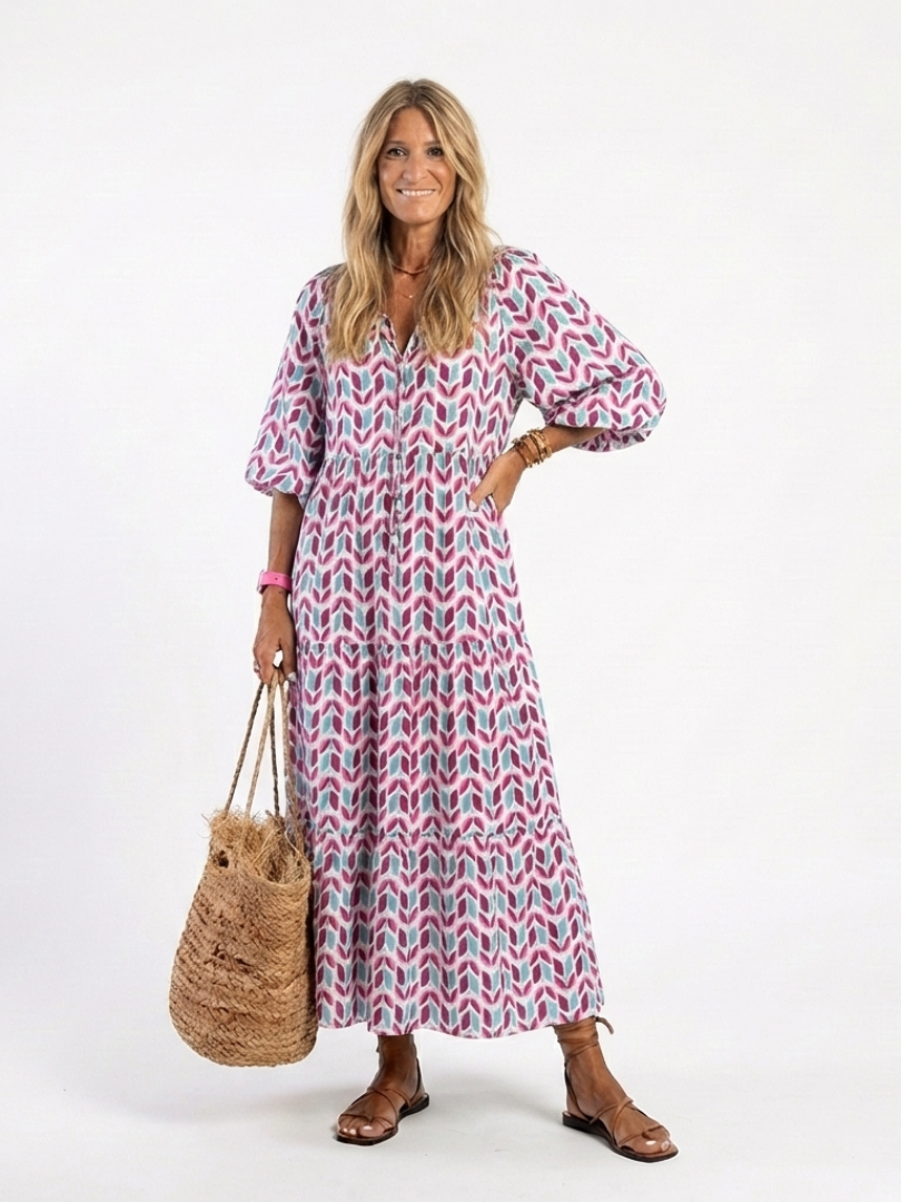 Vestido Midi de Manga Larga con Estampado Geométrico Mireya - Juliaver Madrid