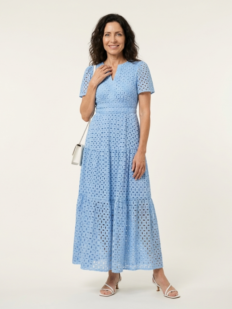 Vestido Midi Acampanado de Manga Corta con Escote en V Brielle - Juliaver Madrid