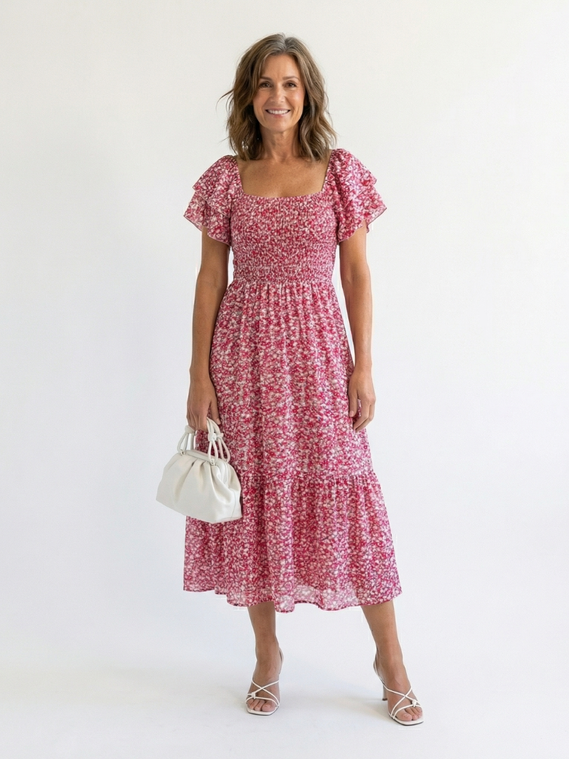 Vestido Midi de Flores con Hombros Descubiertos Odette - Juliaver Madrid