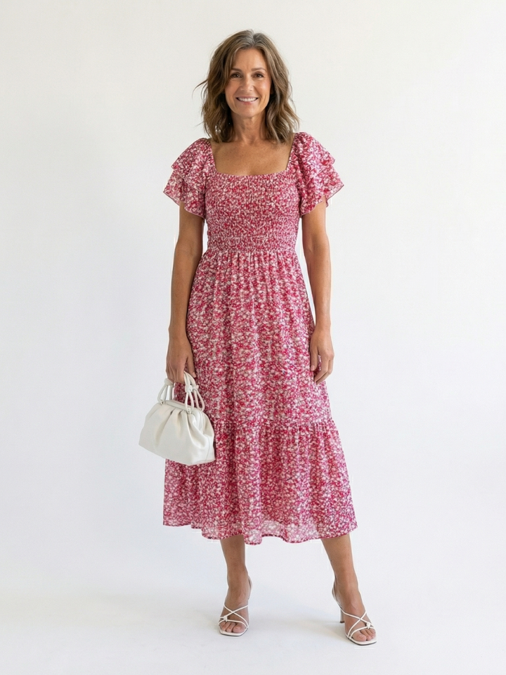 Vestido Midi de Flores con Hombros Descubiertos Odette - Juliaver Madrid