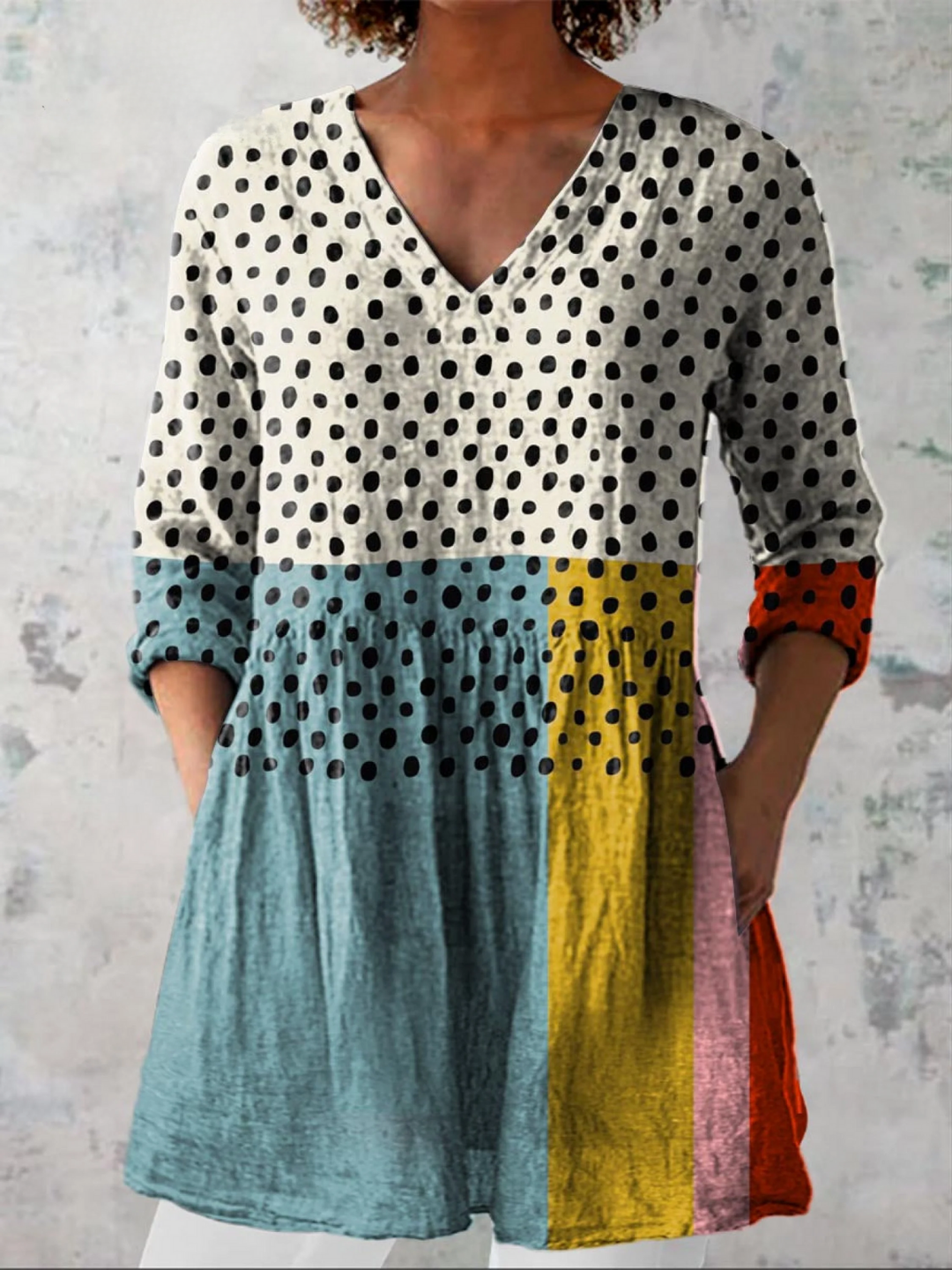 Nola | Blusa Larga Lunares Color Block