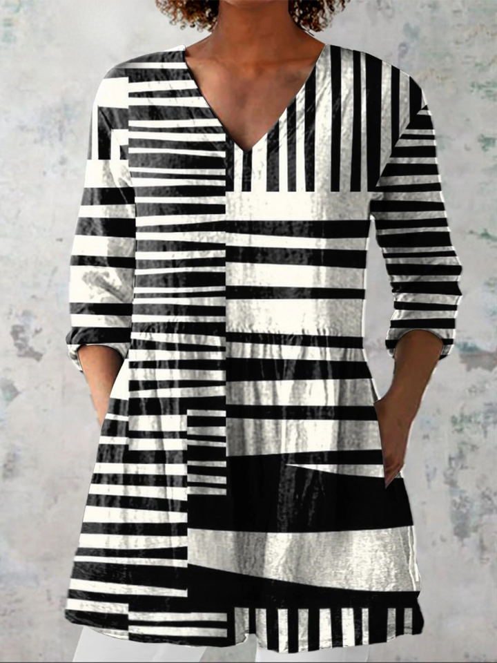Quinn | Blusa Larga Geométrica Blanco y Negro