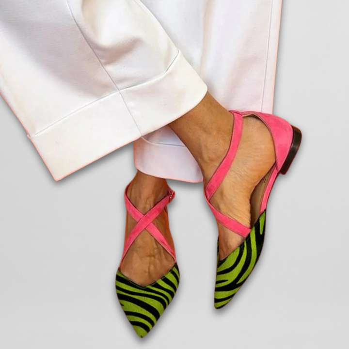 Fern | Bailarinas con Correas y Estampado de Cebra - Blanco