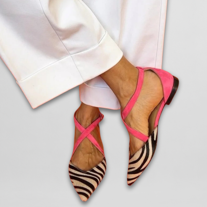 Fern | Bailarinas con Correas y Estampado de Cebra - Blanco