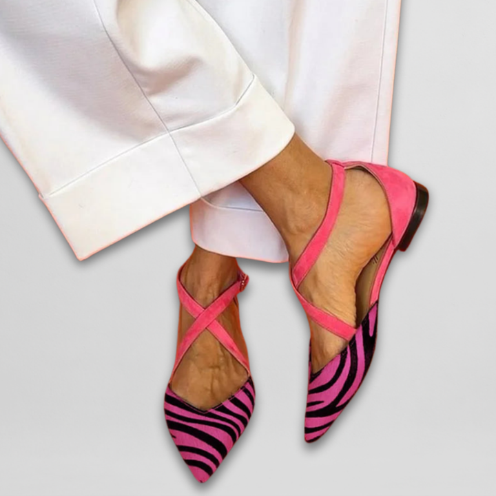 Fern | Bailarinas con Correas y Estampado de Cebra - Blanco