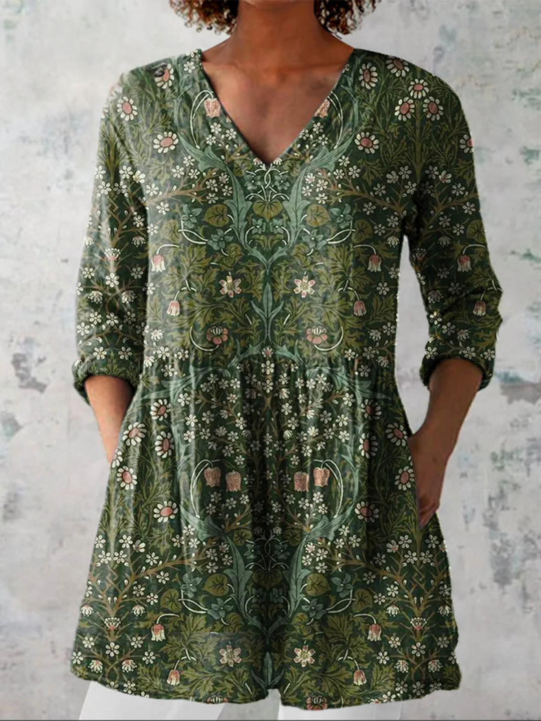 Skye | Blusa Larga Botánica Verde Bosque