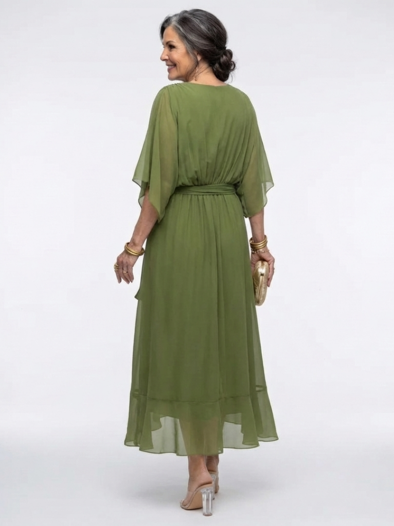 Vestido midi drapeado con escote en V y cinturilla Elysia - Juliaver Madrid (vista 5)