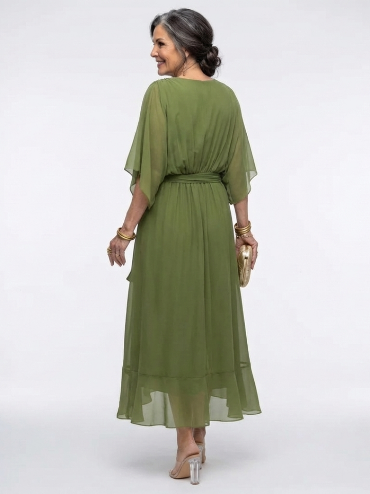 Vestido midi drapeado con escote en V y cinturilla Elysia - Juliaver Madrid (vista 5)
