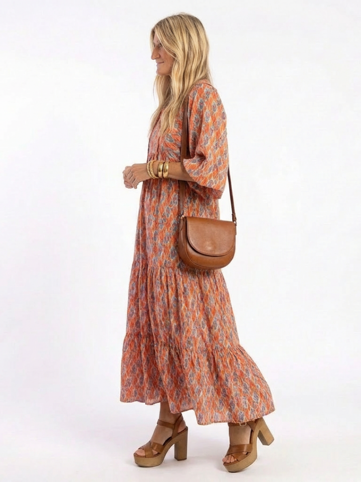 Vestido midi de capa con escote en V y estampado geométrico Amara - Juliaver Madrid (vista 2)