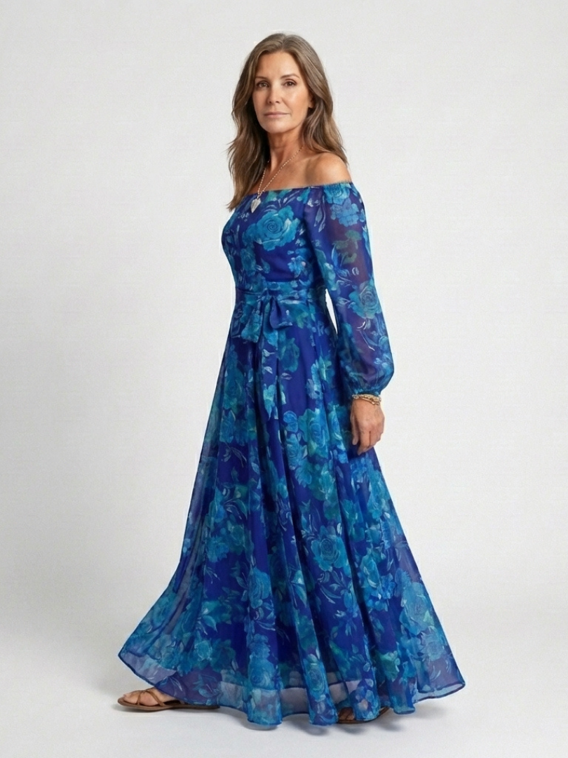 Vestido Maxi de Flores con Hombros Descubiertos Aspen - Juliaver Madrid (vista 2)