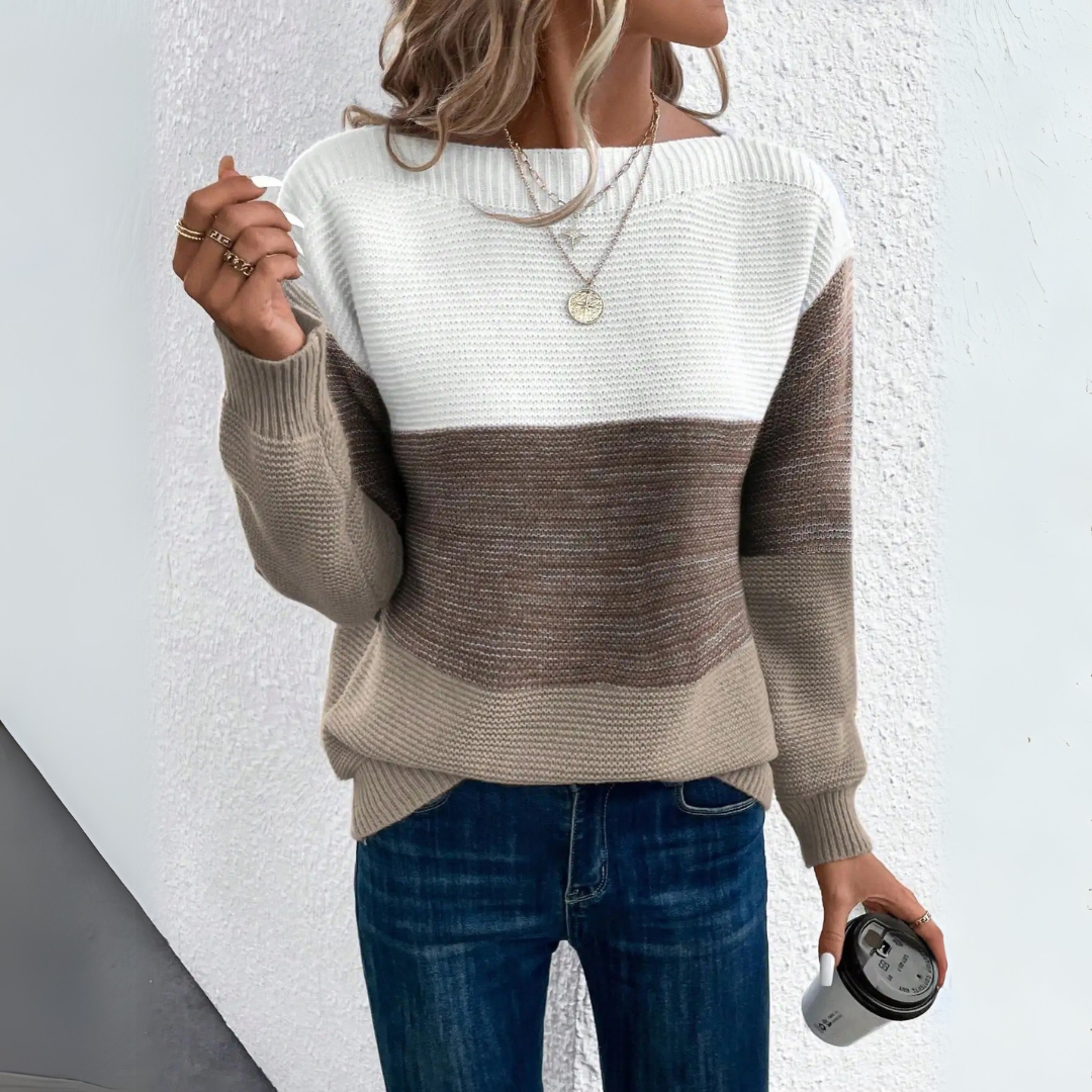 Clara | Elegante suéter de patchwork en tres colores