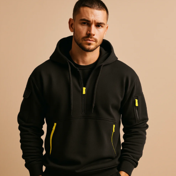 Ruy | El Suéter con Capucha Casual para Hombre Ridgefield con Media Cremallera y Bolsillos con Cremallera