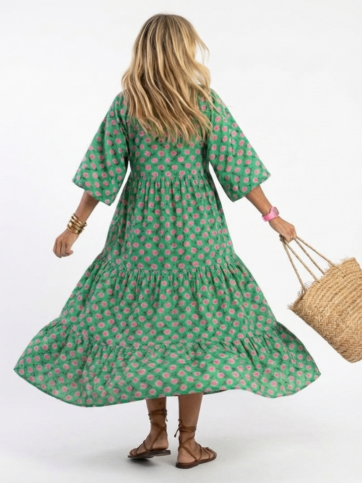 Vestido Midi con Escote en V y Estampado Floral Fiora - Juliaver Madrid (vista 3)