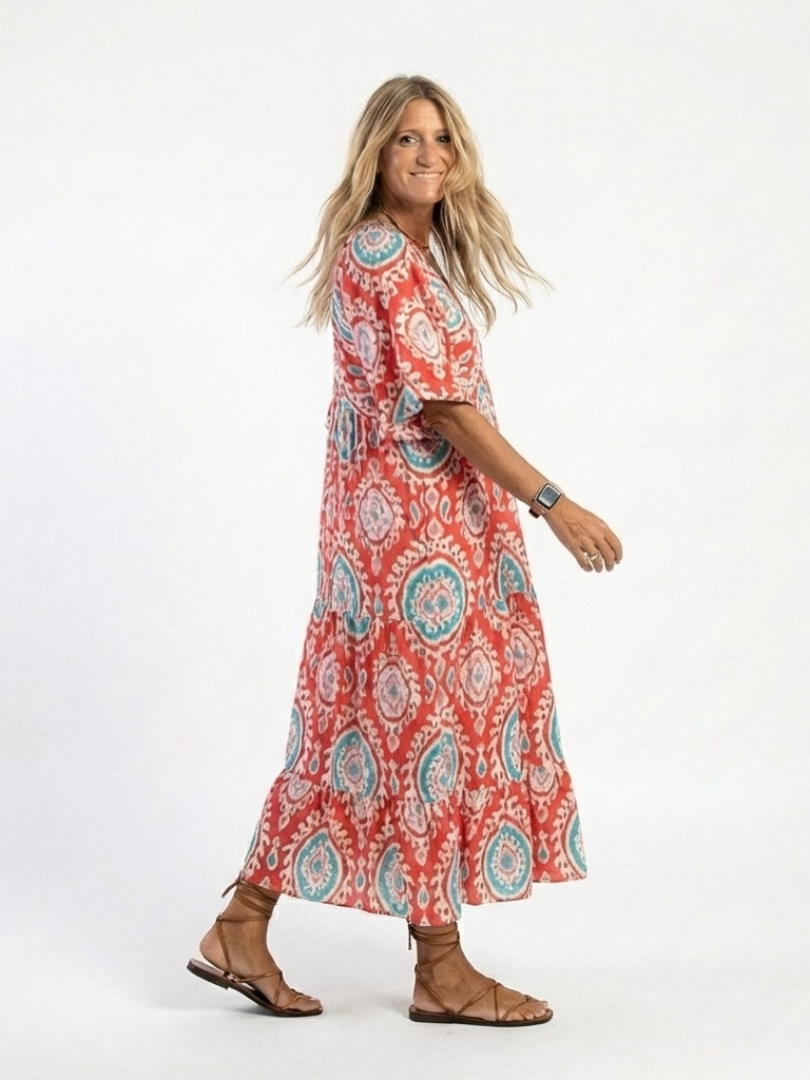 Vestido midi de manga corta con escote en V y estampado paisley Zaria - Juliaver Madrid (vista 2)