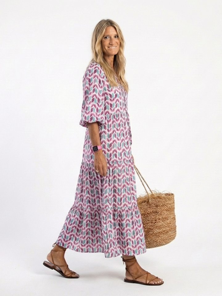 Vestido Midi de Manga Larga con Estampado Geométrico Mireya - Juliaver Madrid (vista 2)