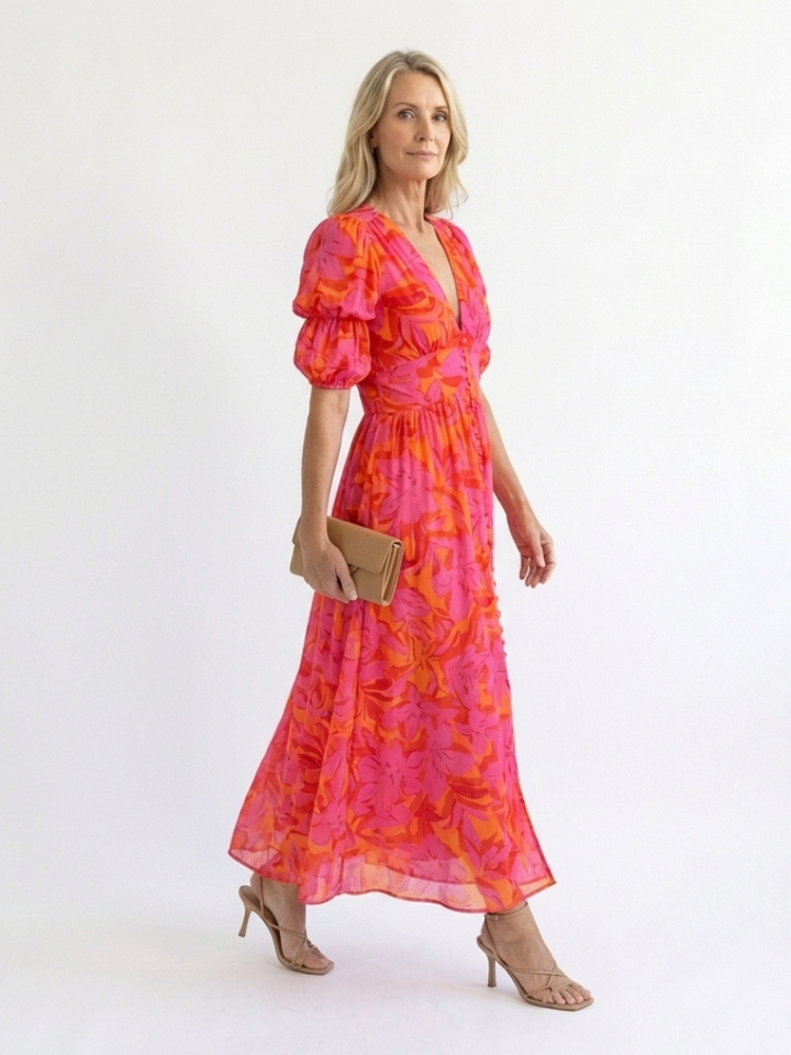 Vestido midi con escote en V y mangas abullonadas Sauce - Juliaver Madrid (vista 3)
