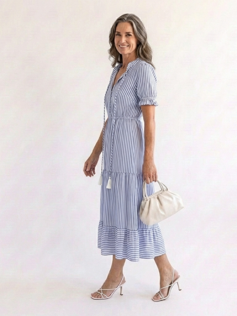 Vestido midi de tirantes cortos con rayas Dakota - Juliaver Madrid (vista 2)