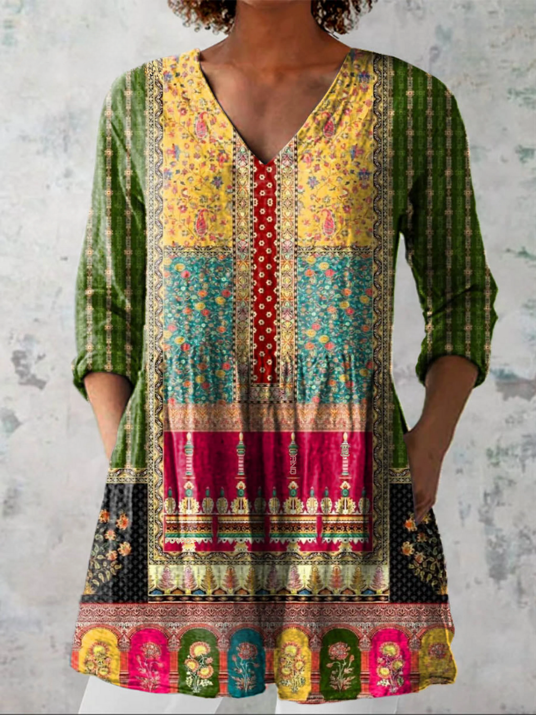Nyla | Blusa Larga Patchwork Bohemio Multicolor