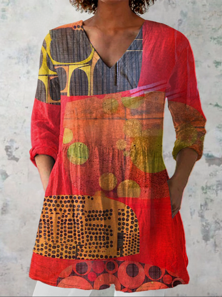 Skylar | Blusa Larga Arte Abstracto Rojo y Naranja