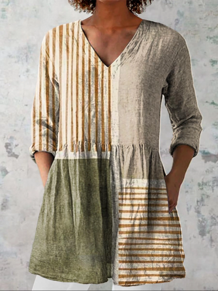Maeve | Blusa Larga Patchwork Natural y Mostaza