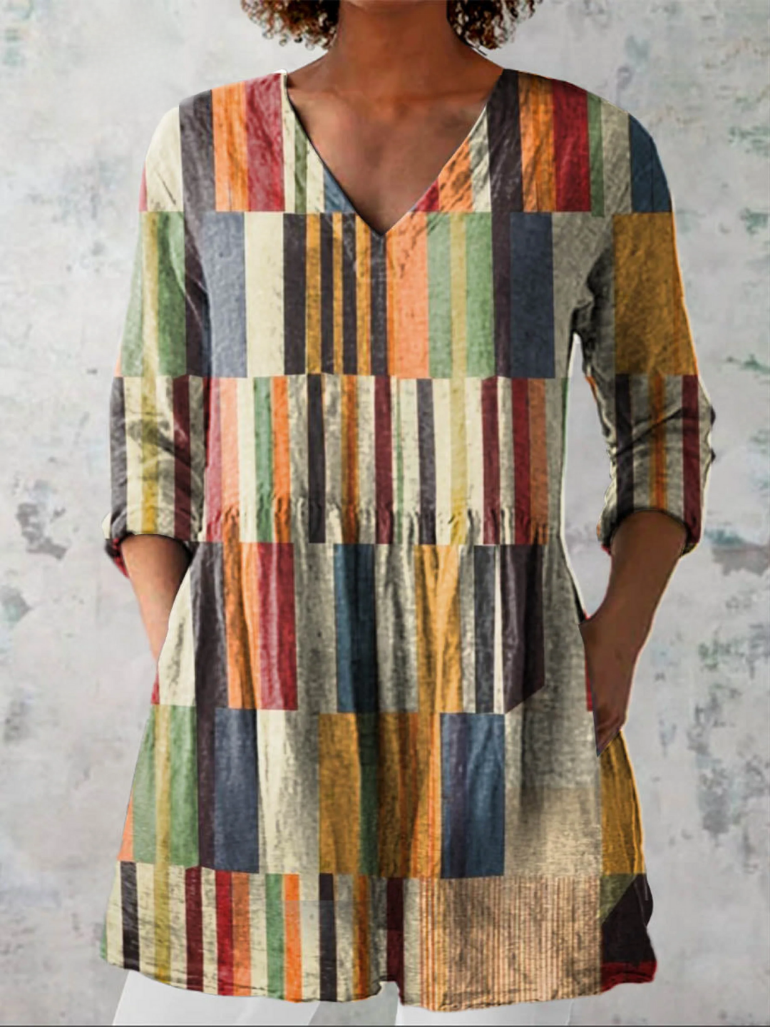 Avery | Blusa Larga Mosaico de Rayas Multicolor