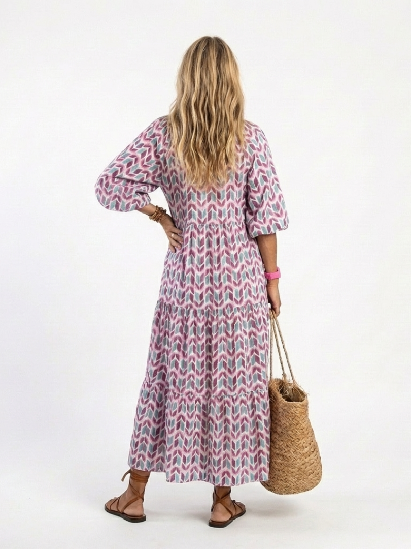 Vestido Midi de Manga Larga con Estampado Geométrico Mireya - Juliaver Madrid (vista 4)