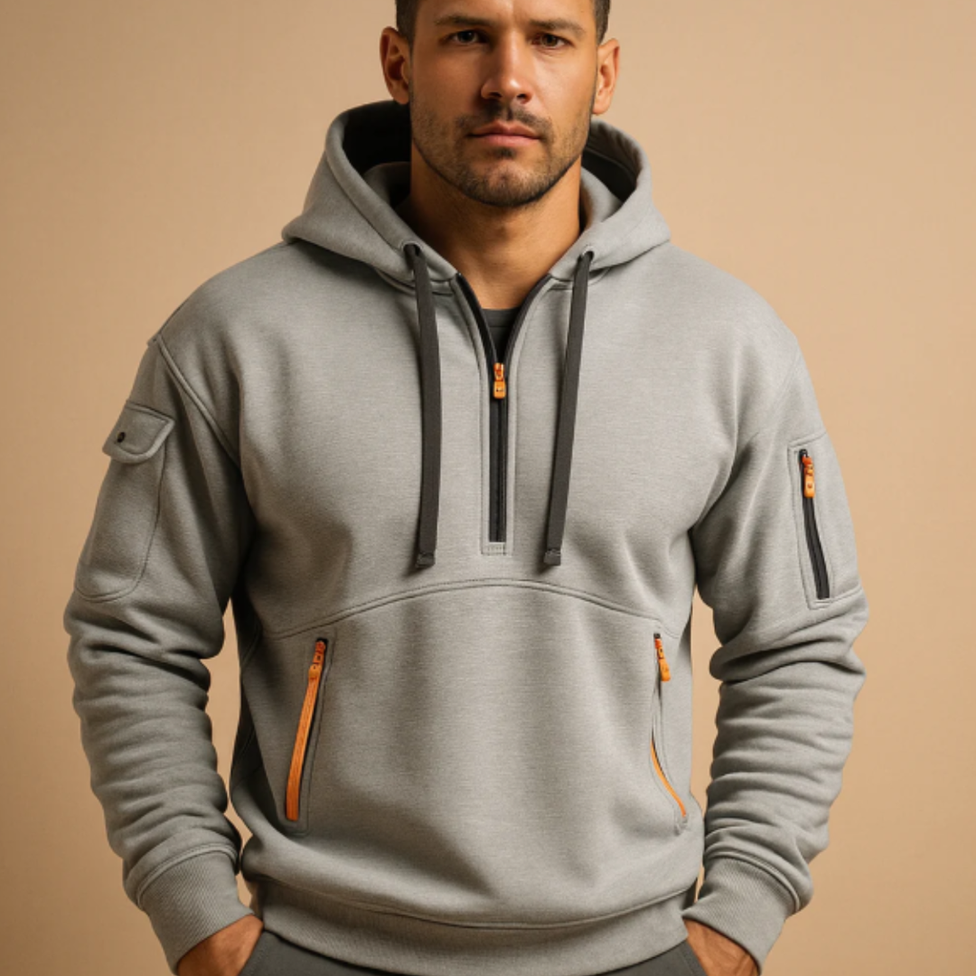 Ruy | El Suéter con Capucha Casual para Hombre Ridgefield con Media Cremallera y Bolsillos con Cremallera