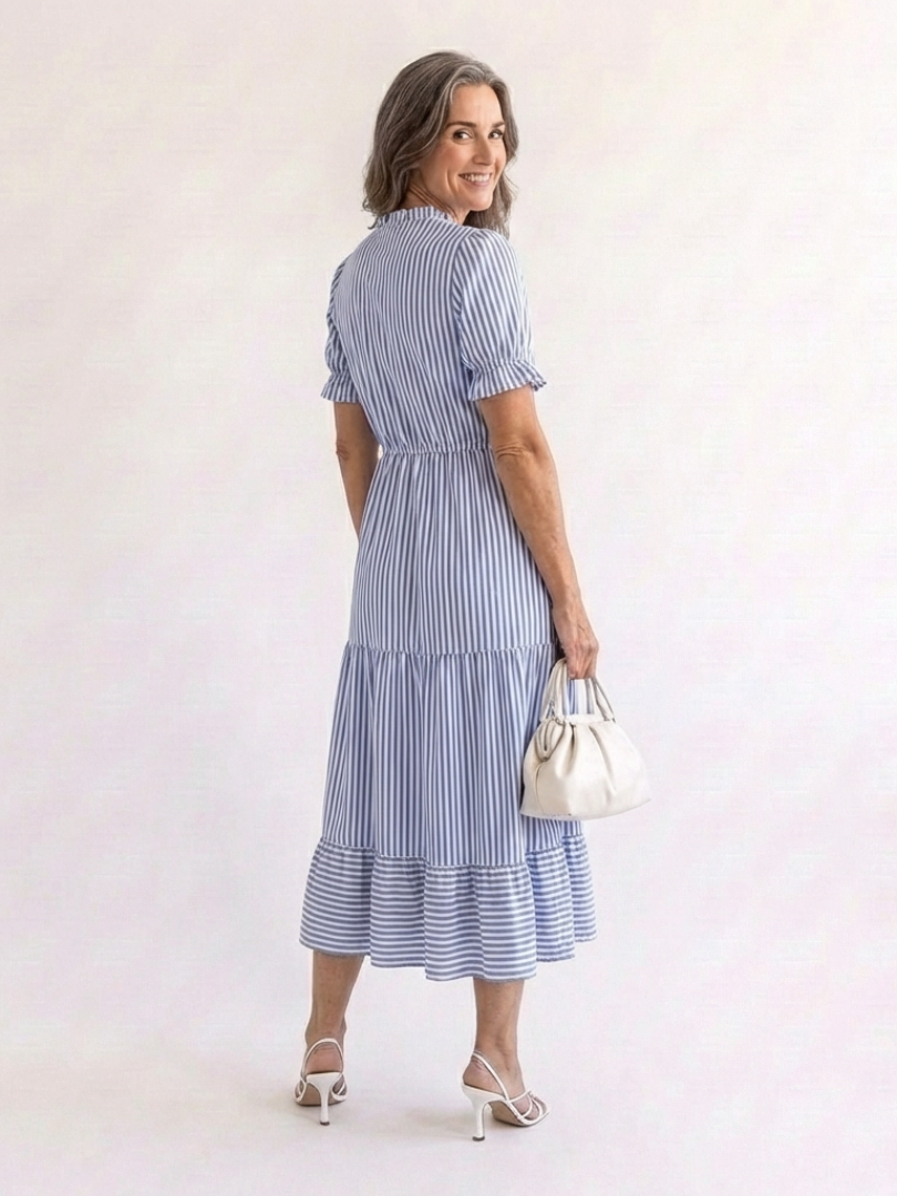 Vestido midi de tirantes cortos con rayas Dakota - Juliaver Madrid (vista 3)