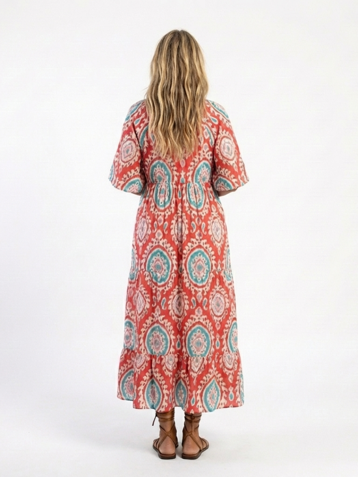 Vestido midi de manga corta con escote en V y estampado paisley Zaria - Juliaver Madrid (vista 4)