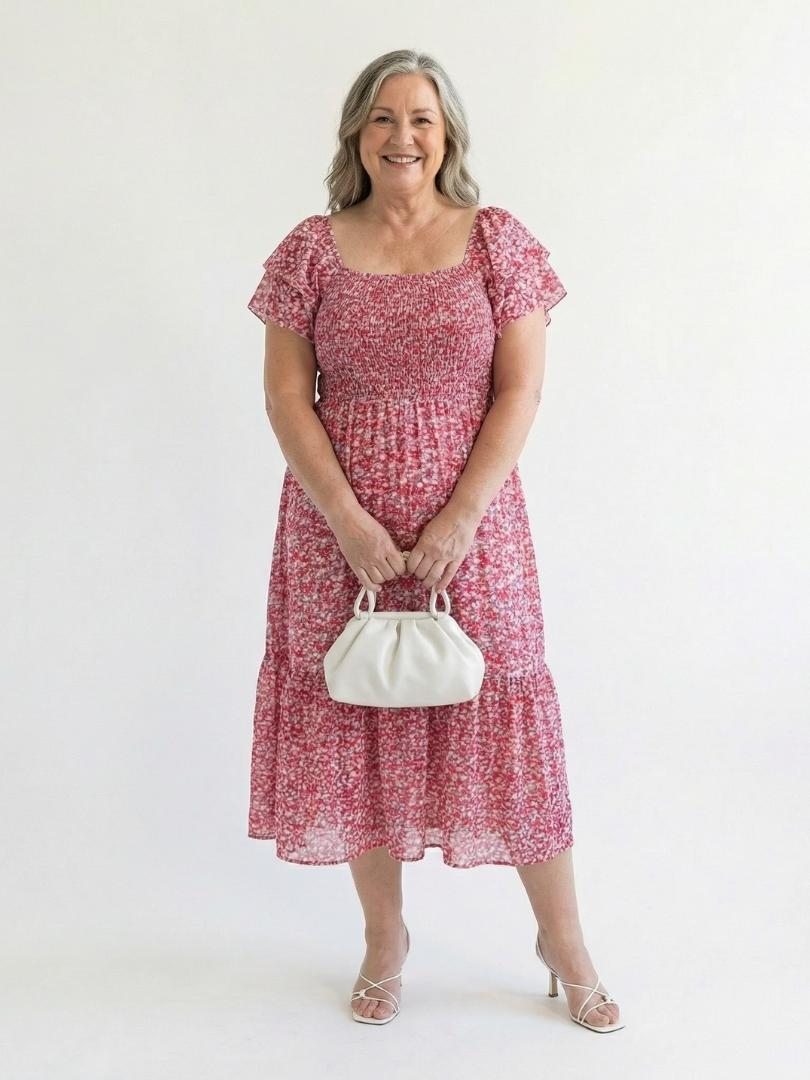 Vestido Midi de Flores con Hombros Descubiertos Odette - Juliaver Madrid (vista 3)