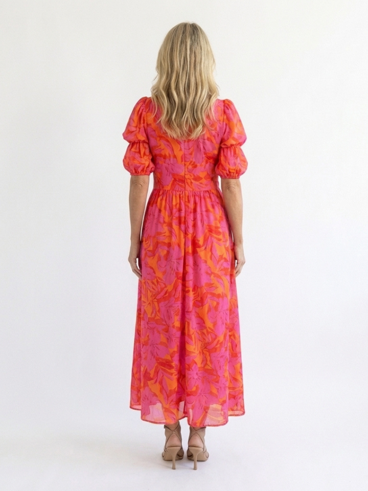 Vestido midi con escote en V y mangas abullonadas Sauce - Juliaver Madrid (vista 4)