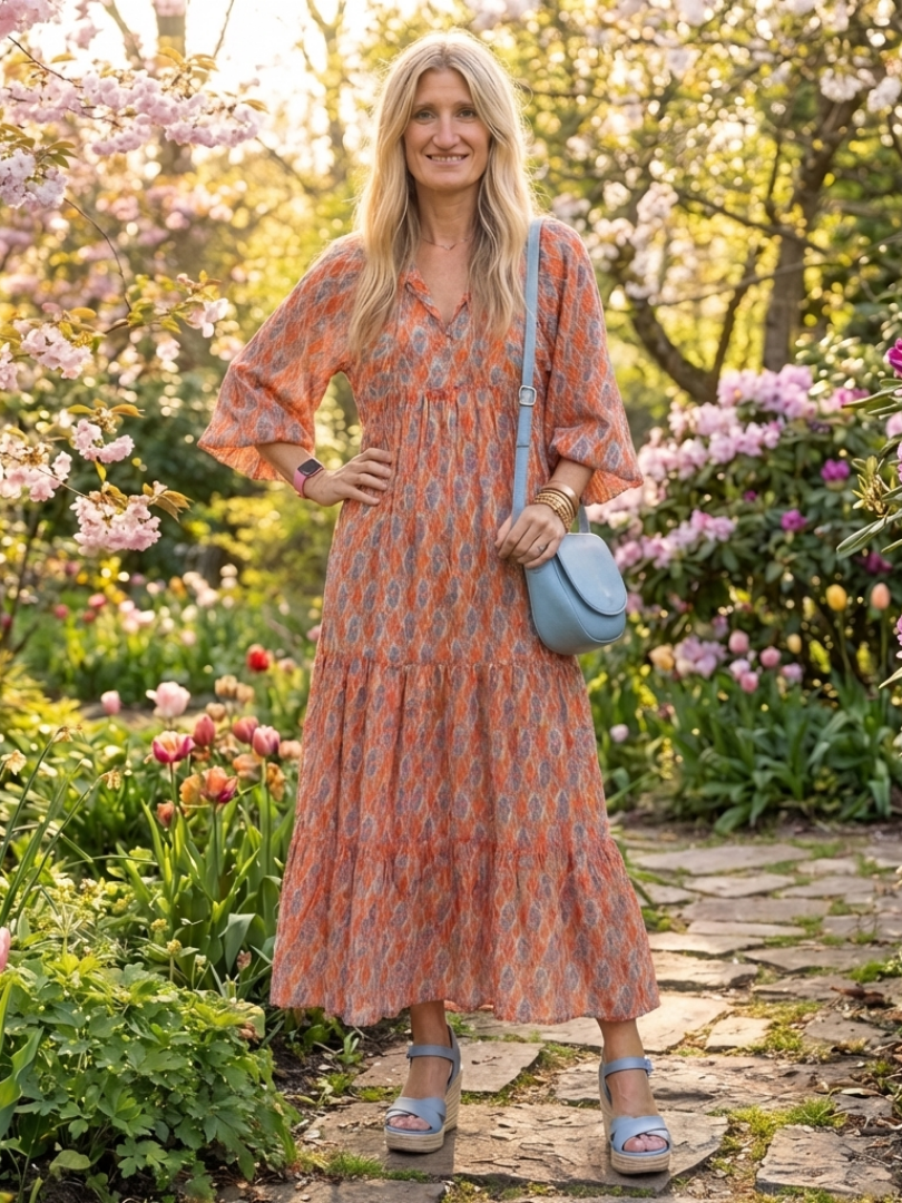 Vestido midi de capa con escote en V y estampado geométrico Amara - Juliaver Madrid (vista 6)