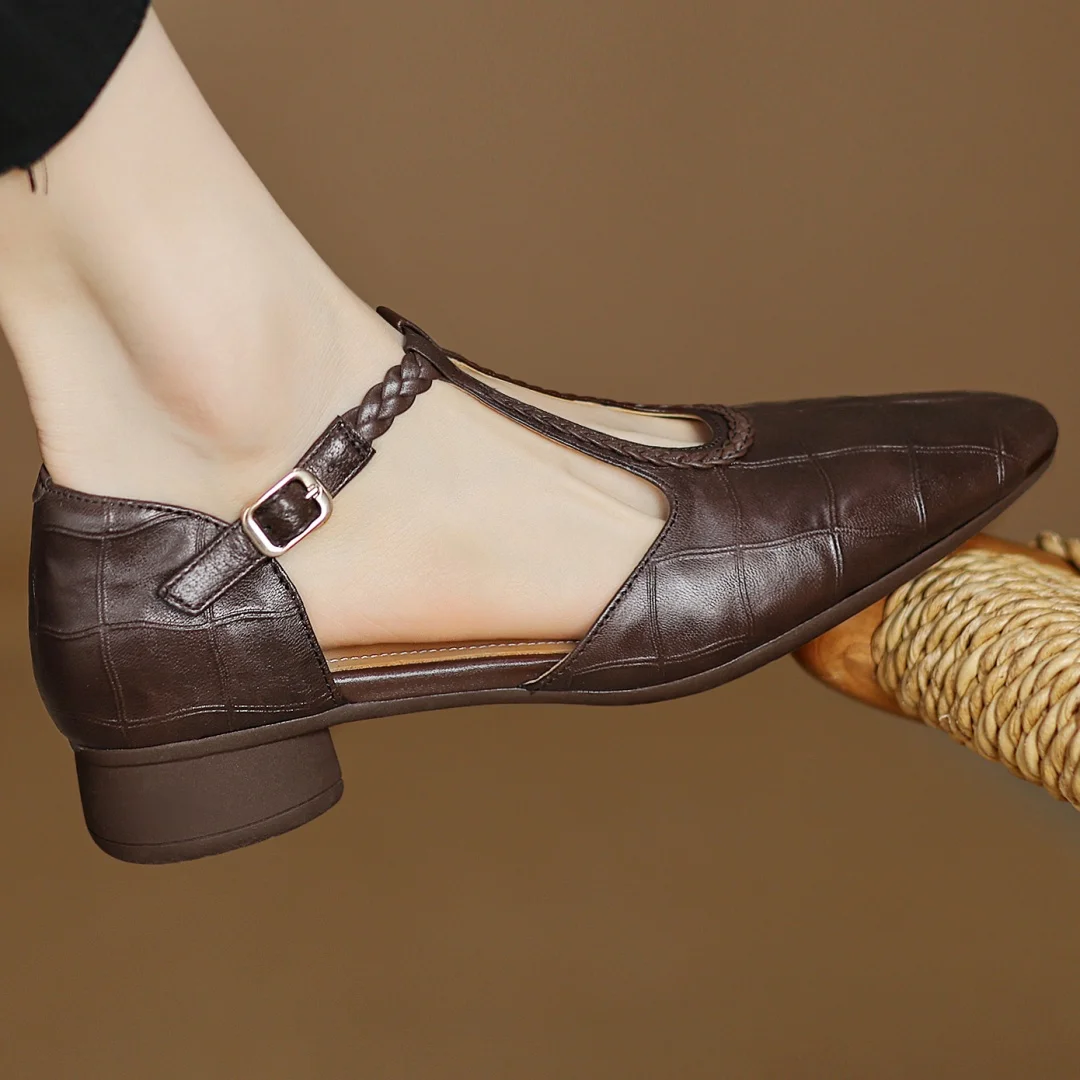 Mary Janes | Zapatos Elegantes con Tira en T - Marrón