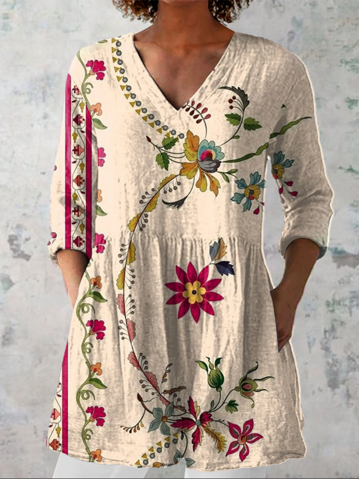 Aria | Blusa Larga Bordado Folk Crema