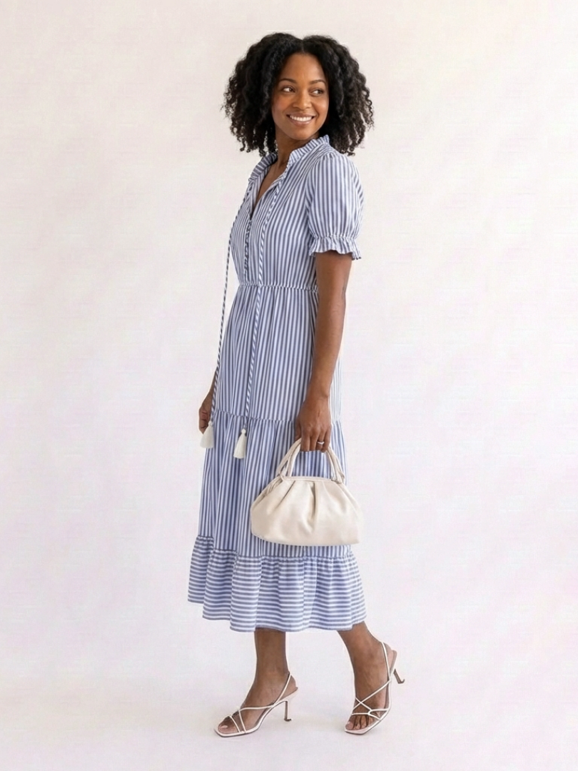 Vestido midi de tirantes cortos con rayas Dakota - Juliaver Madrid (vista 4)