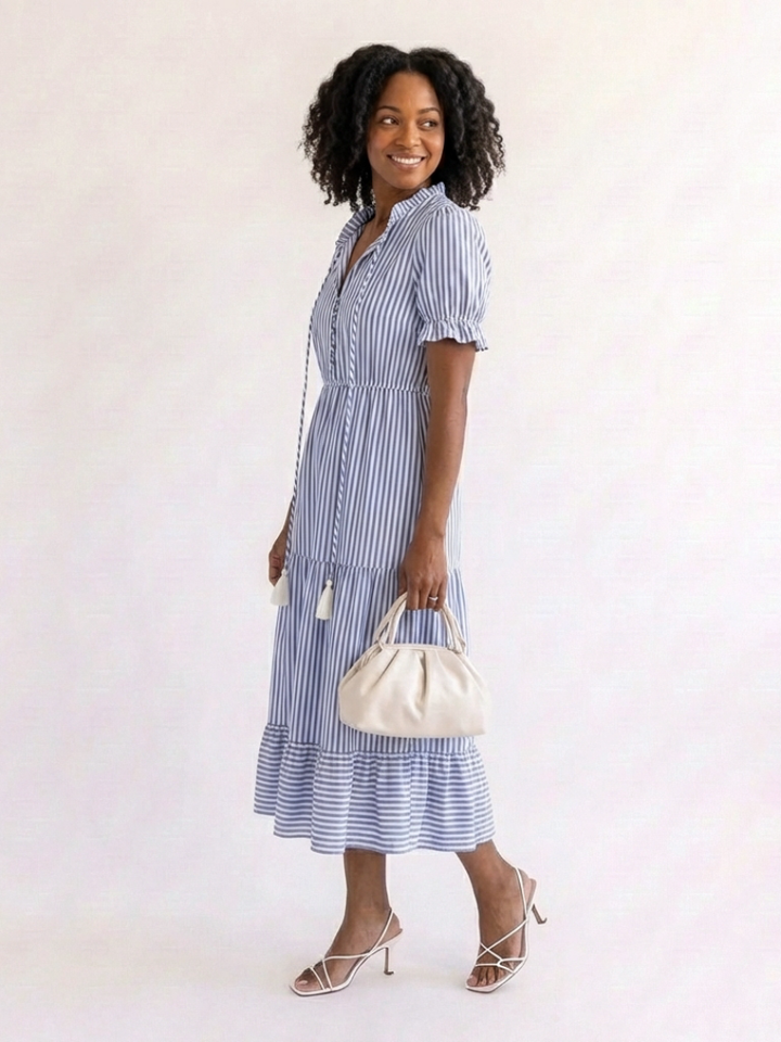 Vestido midi de tirantes cortos con rayas Dakota - Juliaver Madrid (vista 4)