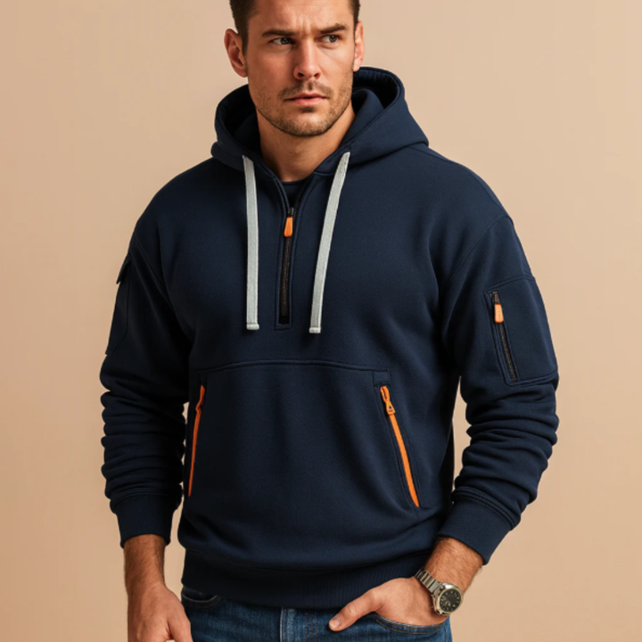 Ruy | El Suéter con Capucha Casual para Hombre Ridgefield con Media Cremallera y Bolsillos con Cremallera