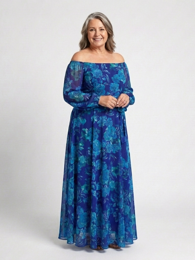 Vestido Maxi de Flores con Hombros Descubiertos Aspen - Juliaver Madrid (vista 4)