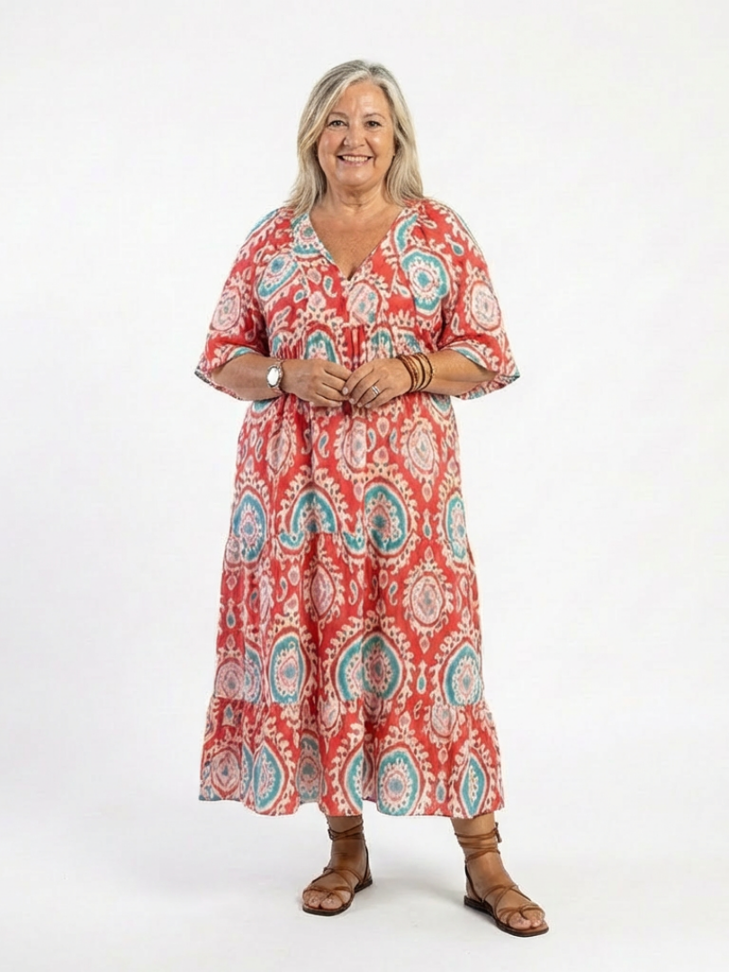 Vestido midi de manga corta con escote en V y estampado paisley Zaria - Juliaver Madrid (vista 5)