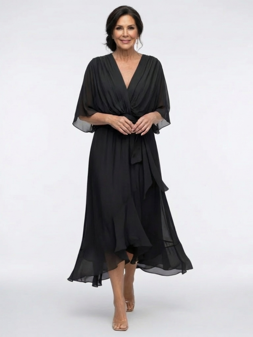 Vestido midi drapeado con escote en V y cinturilla Elysia - Juliaver Madrid (vista 2)